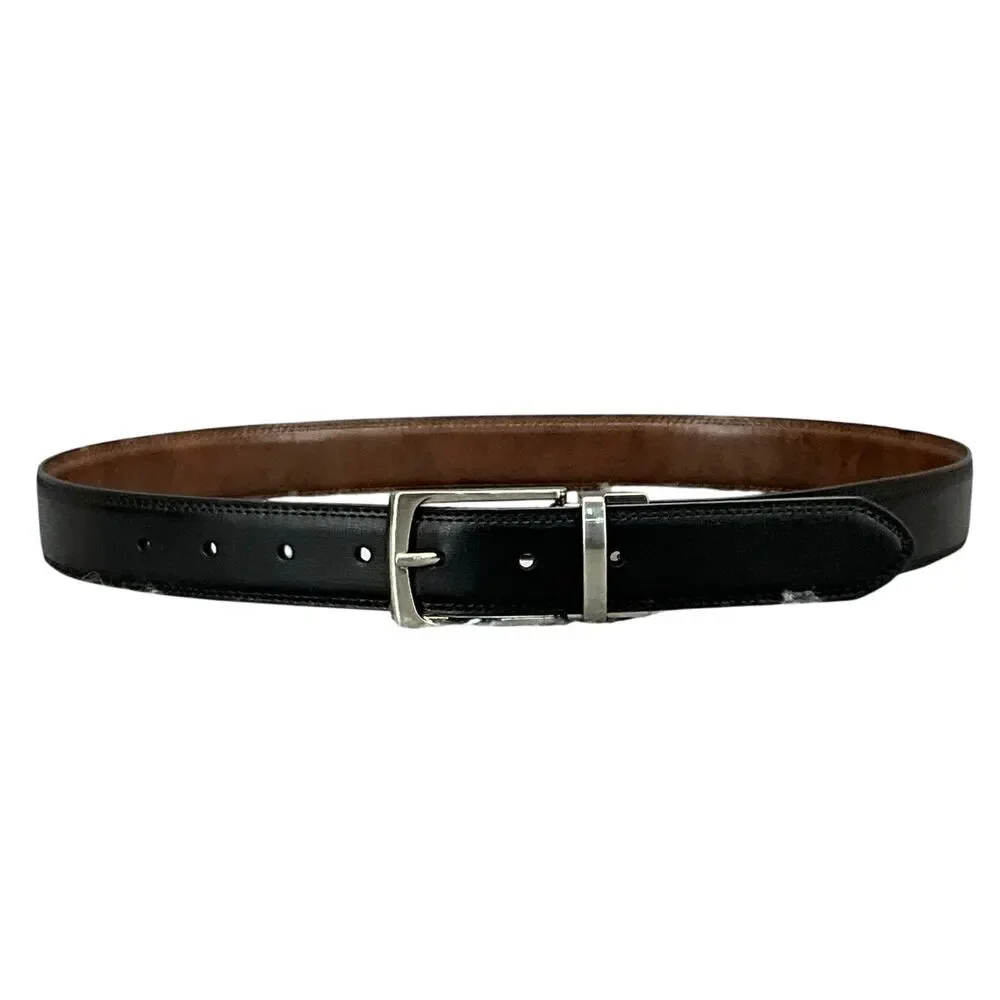 Dockers Reversible Black/Brown Leather Brushed Nickel Buckle Belt Men 30” - 36”
